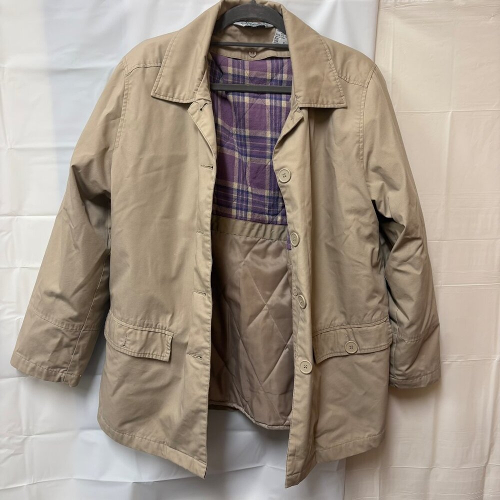 Vintage Haband Flannel Removable Lining Button Jacket Sz S Khaki